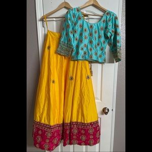 Blue pink and yellow lengha